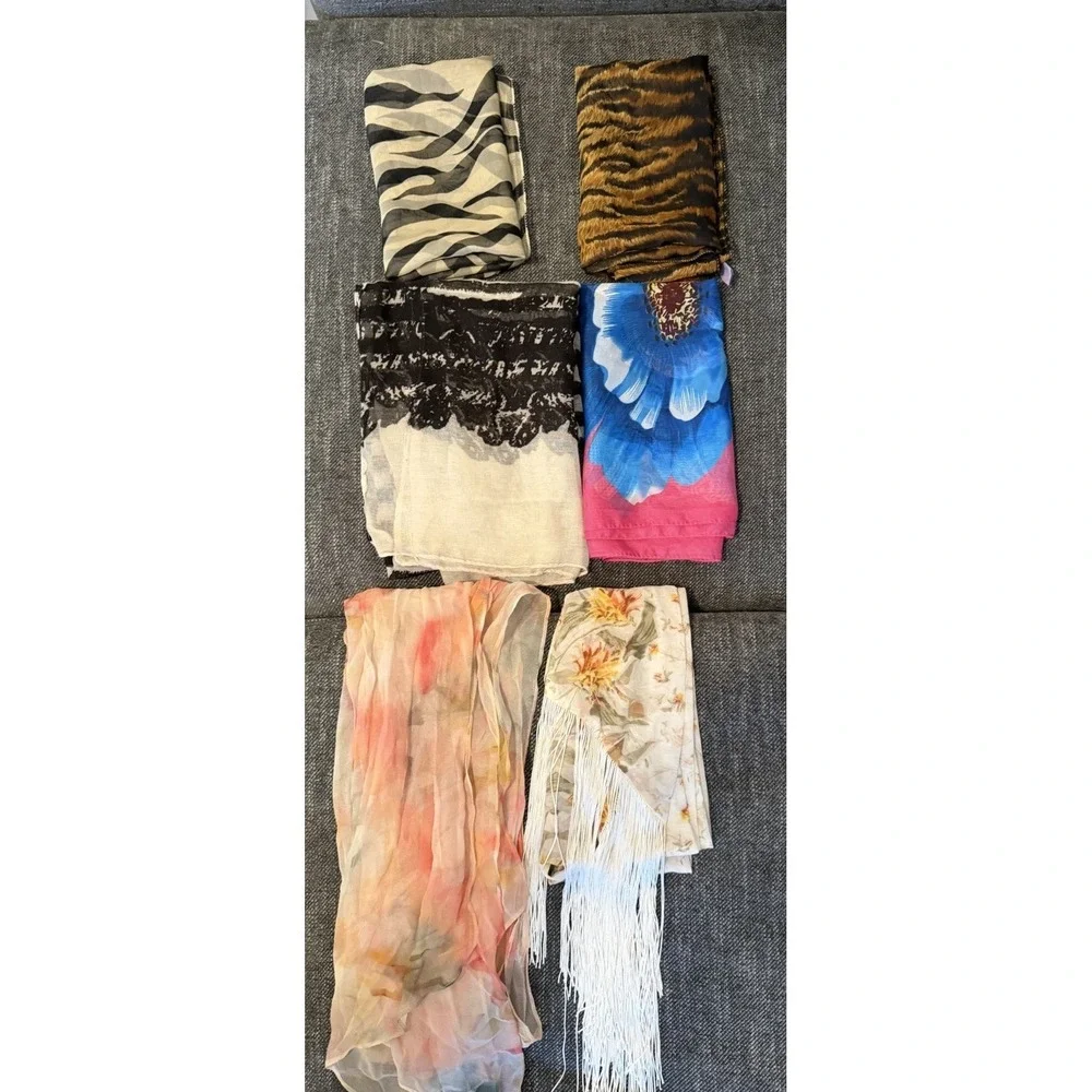 6 Vintages rectanglular scarfs , various colors and widths all over 60